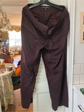 Pinstripe Wide-Leg Dress Pants in Dark Brown - Classic Office Essential